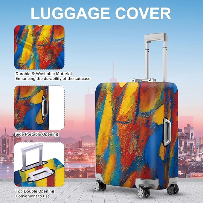 ANNA QUEEN Abstract Art Luggage Cover, Bright Bold Colors and Textures, Stretchable, Washable Travel Protector for 20-34 Inch Suitcases