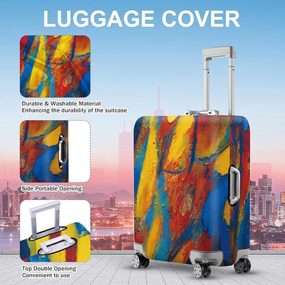 ANNA QUEEN Abstract Art Luggage Cover, Bright Bold Colors and Textures, Stretchable, Washable Travel Protector for 20-34 Inch Suitcases