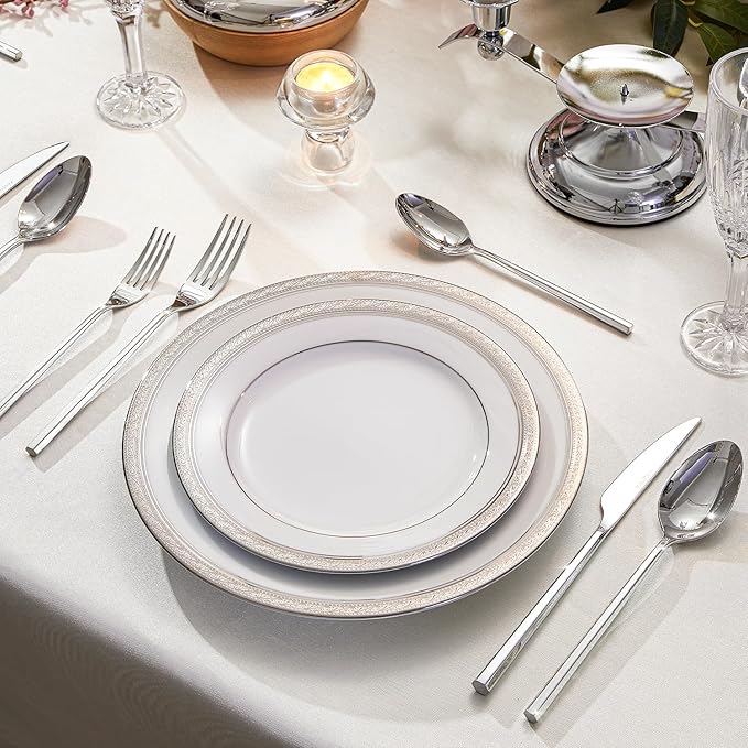 KINGSTONE 10-Piece Silverware Set, 18/10 Stainless Steel Flatware Cutlery Set with Hexagon Handle, for Hotel, Home, Party, Wedding Gift, Mirror Polish and Dishwasher Safe