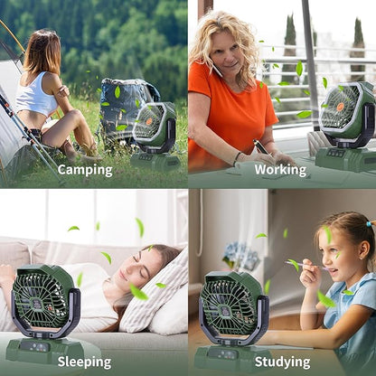 AVV 20000mAh High Speed Portable Camping Rechargeable Fan with Remote Control, Battery Powered with Auto Oscillating with Camping Essentials Accessories for Outdoor, Beach, Patio, Tent, Green