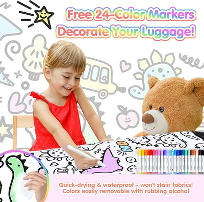 smilesun 2PCS Kids Luggage Set with DIY Coloring, 14" & 20" Lightweight Travel Carry On Suitcase with Spinner Wheels, TSA Lock