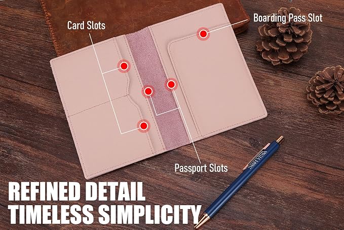 STAR VISTA Albatross Leather Travel Passport Holder, Minimalist Design, Calfskin Leather Case for Women and Men - Slim Passport Wallet, Bifold, RFID Blocking, Pale Pink
