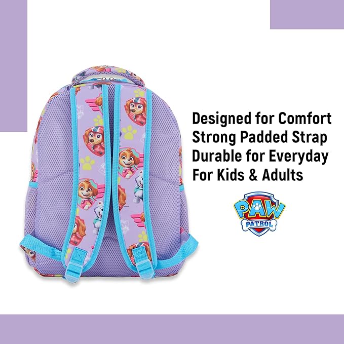 Paw Patrol Backpack for Kids - Chase, Skye, Marshall, Rubble, Rocky, Zuma, Everest, Liberty, and Ryder School Book Bag - Backpack for Boys Girls Toddlers and Adults - for Laptop and Lunch Box (Pink)