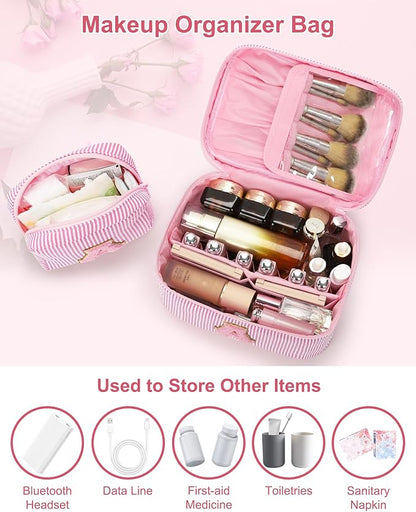 Initial Makeup Bag Cosmetic Bag Bridal Shower Gifts - Bridesmaid Bag,Bridesmaid Proposal Gifts for Wedding Day,Maid Matron of Honor Gift, Bride to be Gifts,Bachelorette Party Favors,2PCS,Pink N