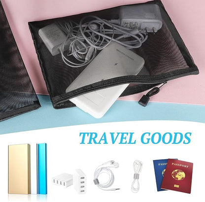 12 Pieces Zipper Nylon Mesh Pouch, Mesh Cosmetic Bags Makeup Bags Pencil Case, Multipurpose Travel Bags for Cosmetic School Office Supplies and Travel Accessories (Black, A5)