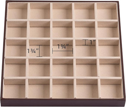 Frebeauty Earring Organizer Classic Jewelry Box 50 Slots Double Layer Jewelry Storage Case with 6 Necklace Hook and Bracelet Pocket(Dark Brown)