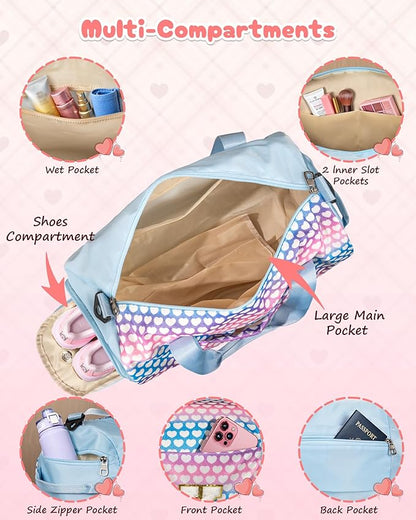 Sweet Gift for Teen, Girls Travel Duffel Bag, Kids Initial Overnight Bags with Shoe Compartment, Initial Duffle Bag with Makeup Pouch, 3 4 5 6 7 8 Year Old Girl Birthday Gifts (Letter T)