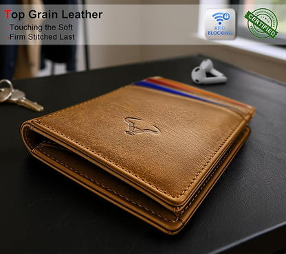 BULLIANT Men Wallet,Top Grain Leather Slim Wallet Magnetic Closure Simplifed Bill Folder RFID Blocking 11Cards