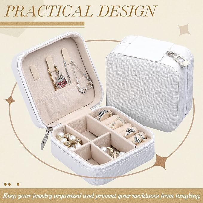 Yinkin 12 Pcs Mini Travel Jewelry Case Bridesmaid Proposal Gift Boxes, Small PU Leather Earring Organizer, Bulk Travel Accessories Portable Jewelry Holder(White)