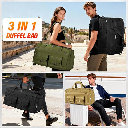 RAINSMORE Gym Bag for Men, 45L Sports Duffel Bag with Shoe Compartment Gym Backpack Carry On Weekender Bag Overnight Backpack Carry On,Black