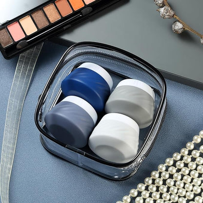 Gemice Travel Containers for Toiletries, Silicone Cream Jars TSA Approved Travel Size Containers with Clear Bag, Leak-proof Travel Accessories with Lid for Cosmetic Face Body Hand Cream (4 Pack)