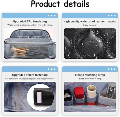 BOYATU Travel Makeup Bags for Women Cosmetic Bag: Puffy Make up Bags Set of 3 - Vegan Leather Makeup Organizer - Waterproof Large Toiletry Bag with Compartments - Travel Essentials (H-1-Black)