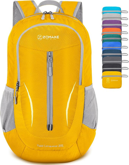 ZOMAKE Ultra Lightweight Packable Backpack 25L, Foldable Hiking Backpacks Water Resistant Small Folding Daypack for Trave(Lemon yellow)