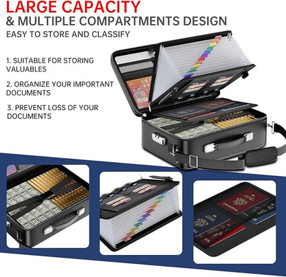 Tamfile Fireproof Document Box, Hard-Shell Case 5200°F Fireproof Water Safe File Box with Lock, 8-Layer Fireproof Safe File Organizer for Important Documents, Valuables, Laptop, Passports (Black)