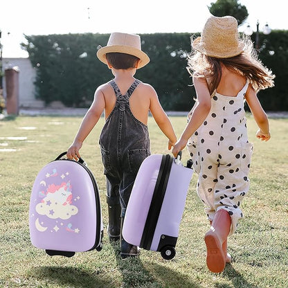 HONEY JOY Kids Luggage, 16” Children Rolling Suitcase w/Wheels & Telescopic Handle, Hard Shell Lightweight Travel Luggage for Toddlers, Carry On Luggage with Wheels for Boys Girls(Purple Unicorn)