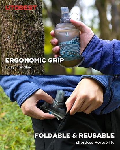 200ml Soft Flask, 2 Pack Flexible TPU Hydration Water Bottle, Collapsible with 28mm Caliber for Running, Hiking, Cycling, Climbing, and Marathon Blue