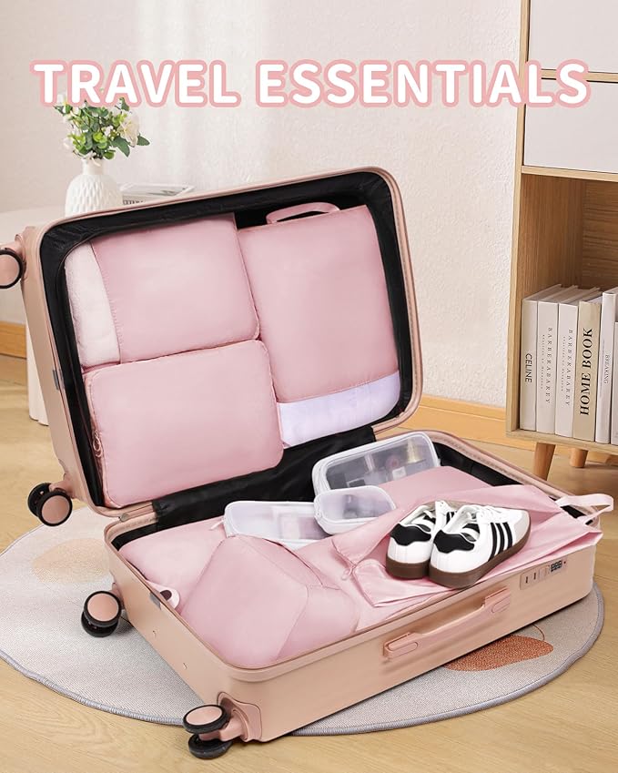 Compression Packing Cubes - 11 Set Suitcase Organizers, Expandable Packing Cubes, Pink Travel Essentials