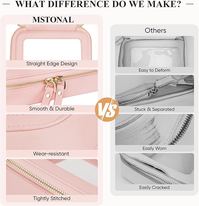 Clear Makeup Bag, Travel Toiletry Bag Cosmetic Case for Women, Waterproof Portable Make Up Skincare Pouch with Zipper, Compact Car Organizer Bag for Essentials, Medium Size, Pink