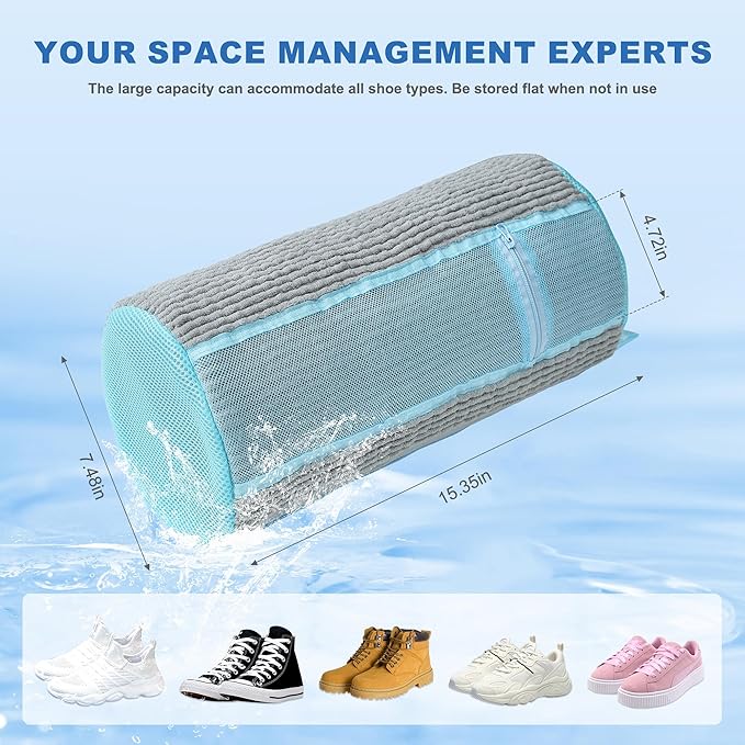 Shoe Washing Machine Bag, 2PCS Reusable Shoe Bag for Washing Machine, 360° Deep Cleaning Shoe Washing Bag for Sneakers, Laundry Shoe Bag for Washer & Dryer, Fits All Shoe Types (LIGHT GREY)