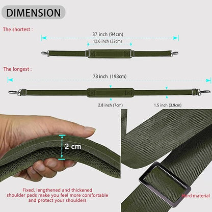 ZINZ Shoulder Strap Universal Bag Strap - 78" Ultra-Thick Padded with Dual Balanced Adjustable Buckles for Briefcase, Travel, Sports, Laptop, Crossbody Bag，Army Green