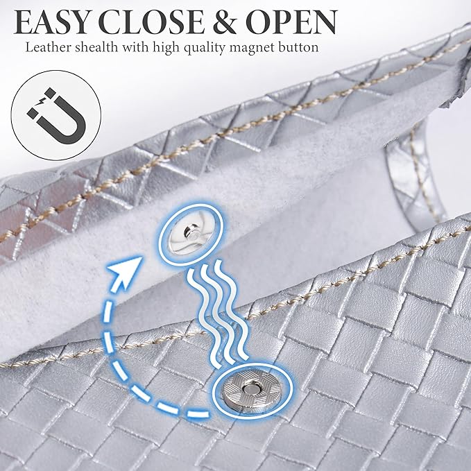 Pill Organizer,LIZIMANDU Weekly Travel Pill Case Box Medication Reminder Daily AM PM, Day Night 7 Compartments,for 4 Times A Day, 7 Days a Week-Includes Leather PU Carrying Case(1-Weave Silver)