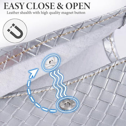 Pill Organizer,LIZIMANDU Weekly Travel Pill Case Box Medication Reminder Daily AM PM, Day Night 7 Compartments,for 4 Times A Day, 7 Days a Week-Includes Leather PU Carrying Case(1-Weave Silver)