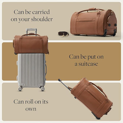 Wool & Oak - NOVA Large Duffle Bag with Wheels - Carry On Garment Duffle Bags for Travel, Overnight, Hospital - Travel Bags with Shoe Compartment & Tech Pocket - Gifts for Men (Leather, Sand)