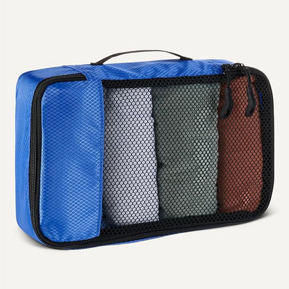 Amazon Essentials 4-Piece Packing Cubes Travel Accessories Set, Luggage Organizer with Double Zipper, Mesh Top, 100% Polyester, Small/Medium/Large/Slim, Blue (Previously Amazon Basics)