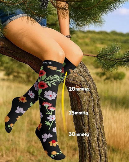 Cute Compression Socks for Women - 3 Pairs 20-30 mmHg Graduated Support Lightweight for Daily Wear Travel Nurse
