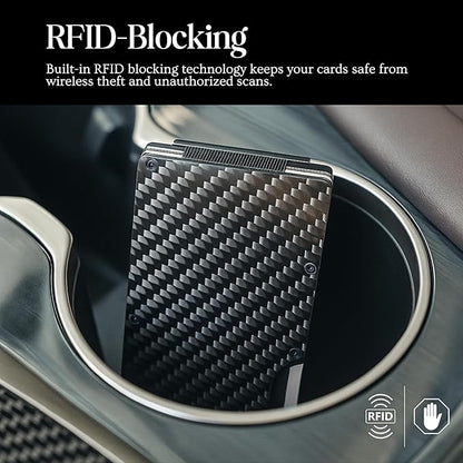 Carbon Fiber Wallet for Men Slim RFID Blocking Minimalist Card Holder with Money Clip, Scratch-Resistant Ultra-Light Metal Wallet, Compact Design, Gift Box Included