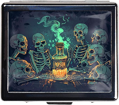 7 Days Chromed Shiny Silver Pill Organizer with Mirror Inside Has 8 Separate Compartments Rectangle Cute Travel Pill Organizer for Purse 7 Days (Skull Poison)