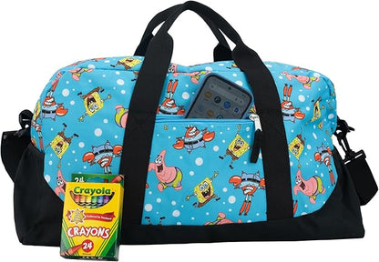 SpongeBob Duffle Bag, 16 inch Travel Sleepover Weekender Bag for Girls & Boys, Blue