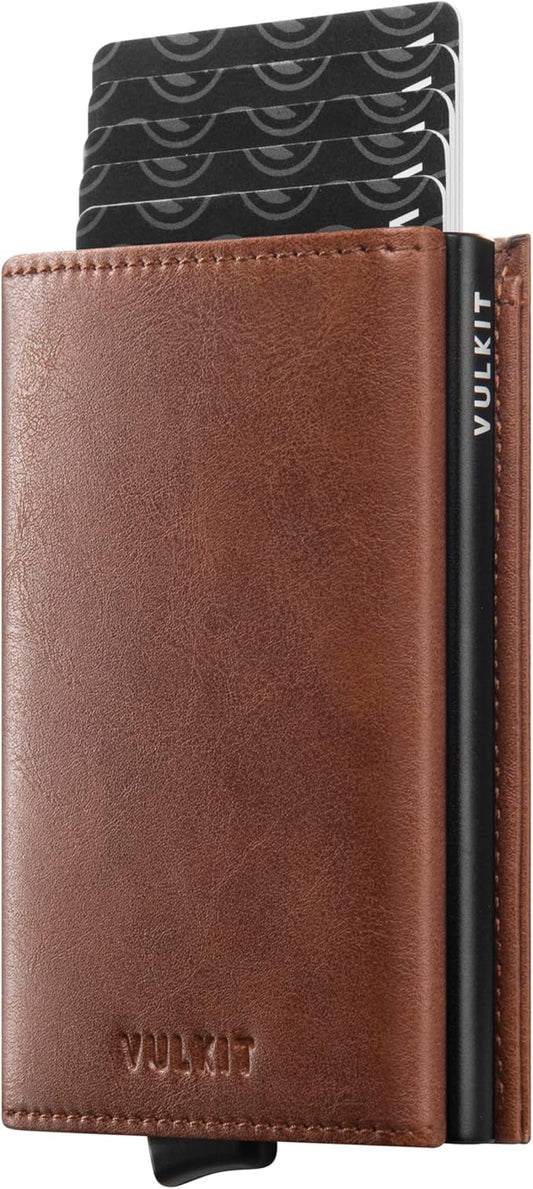 VULKIT Pop up Wallet Minimalist Cash Wallets RFID Blocking Leather Smart Credit Card Holder with Magnetic Closure for Men