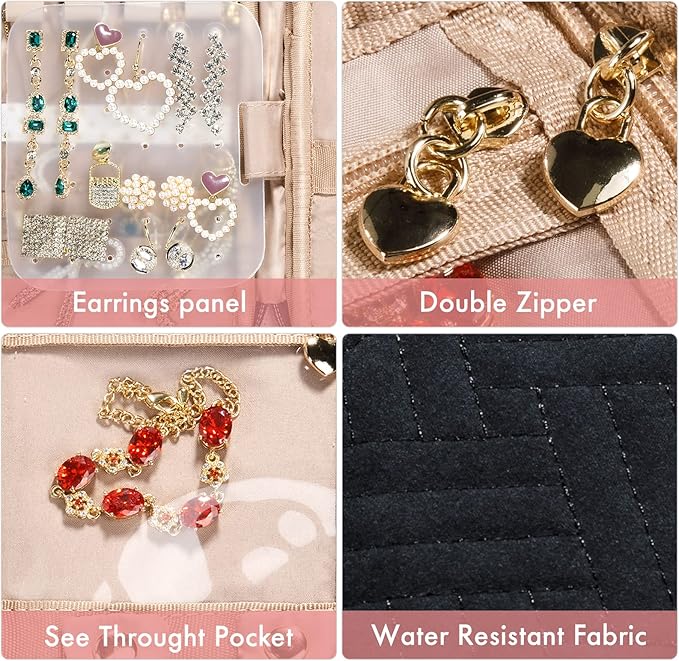 SFYBYHEART Travel Jewelry Organizer Case, Jewelry Travel Bags for Women, Small Travel Jewelry Case for Tangle-Free Earrings, Necklaces, Rings Storage, Travel Accessories, Black