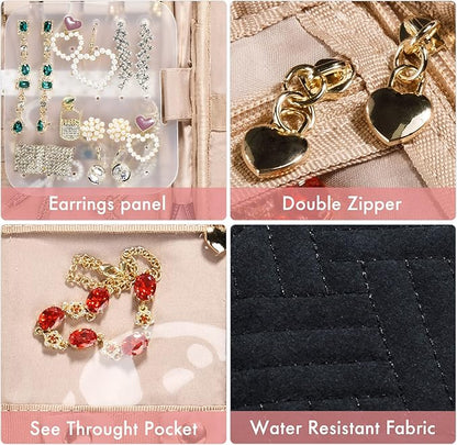 SFYBYHEART Travel Jewelry Organizer Case, Jewelry Travel Bags for Women, Small Travel Jewelry Case for Tangle-Free Earrings, Necklaces, Rings Storage, Travel Accessories, Black