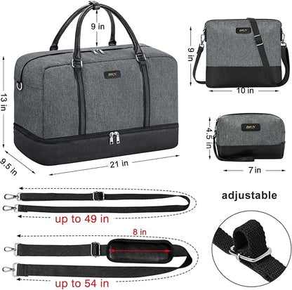 IBFUN Weekender Bags for Women, 21" Weekender Travel Bag, Travel Duffle Bag with Shoe Compartment Carry on Overnight Duffel Bag for Weekend Travel Business Trip, 3PCS