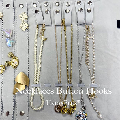 UnionPlus Velvet Travel Jewelry Case Roll Bag Organizer for Necklace Bracelet Earrings Ring, 6 PVC Pockets, Black+ Grey Upgrade Version