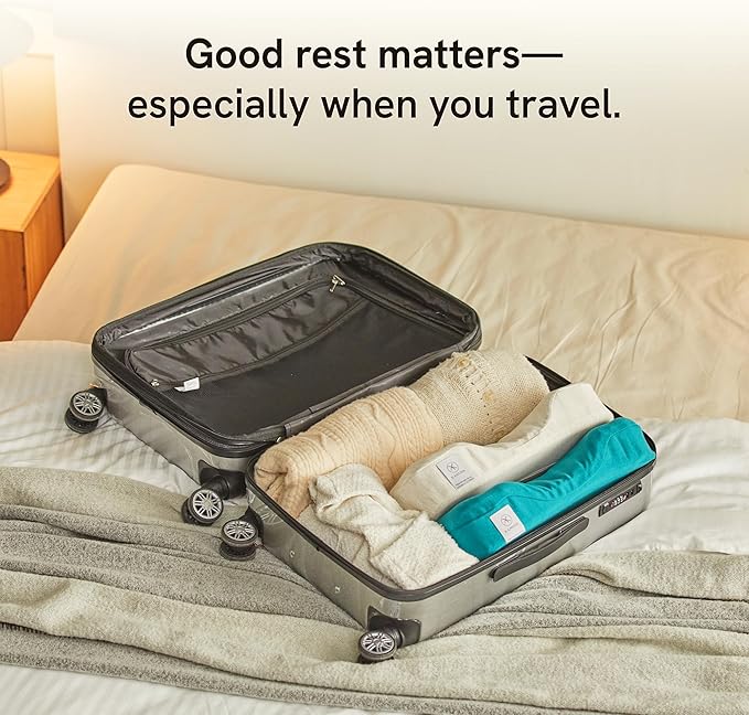 Kanuda Travel Pillow (Scandi Blue) – Orthopedic Cervical Neck Pillow for Travel, Firm Ergonomic Memory Foam Support with CV4 & OCBR Therapy, Washable Cover & Storage Bag