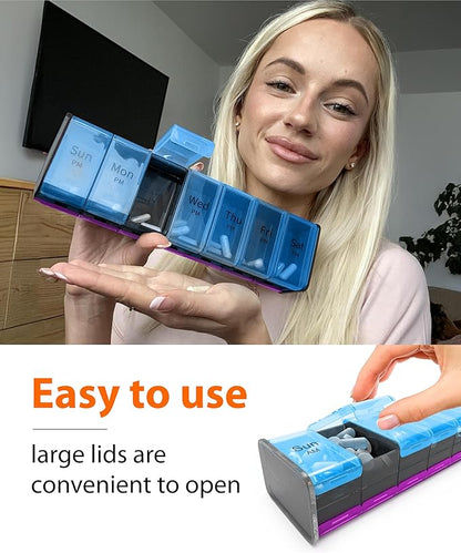 Extra Large Pill Organizer- XXL Pill Box 7 Day - Weekly Pill Organizer with AM PM Large Compartments Big Pill Case for Supplements Jumbo Pill Holder for Vitamins Huge Medicine Organizer 2 Times a Day