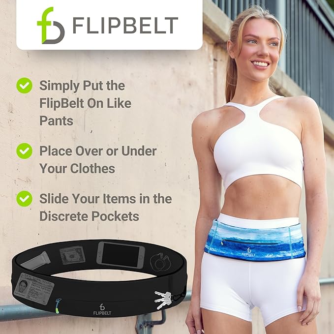 FlipBelt Zipper Running Belt, Waist Pack for Fitness and Running, US Company