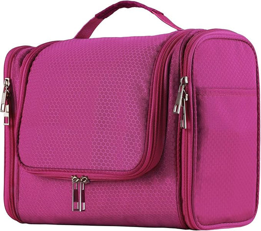 Buruis Large Capacity Waterproof Toiletry Bag for Women, Hanging Toiletry Organizer, 11"x 6.2"x 8.8", Fushcia