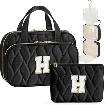 YOOLIFE Kids Toiletry Bag Initial Makeup Bag for Teen Girls - Birthday Gifts for 7 8 9 10 11 12 13 14 15 16 17 18 Year Old Girls, Teen Girl Gifts Trendy Stuff Black - H