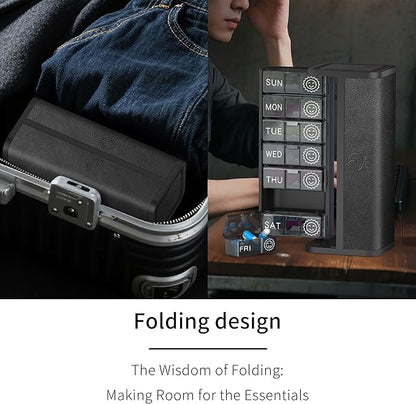 Pill Organizer 2 Times a Day, Am Pm Twice Daily Pill Case, Detachable Large Travel Pill Box 7 Day, Weekly Pill Container for Vitamin Medicine Supplement Fish Oil (Black)