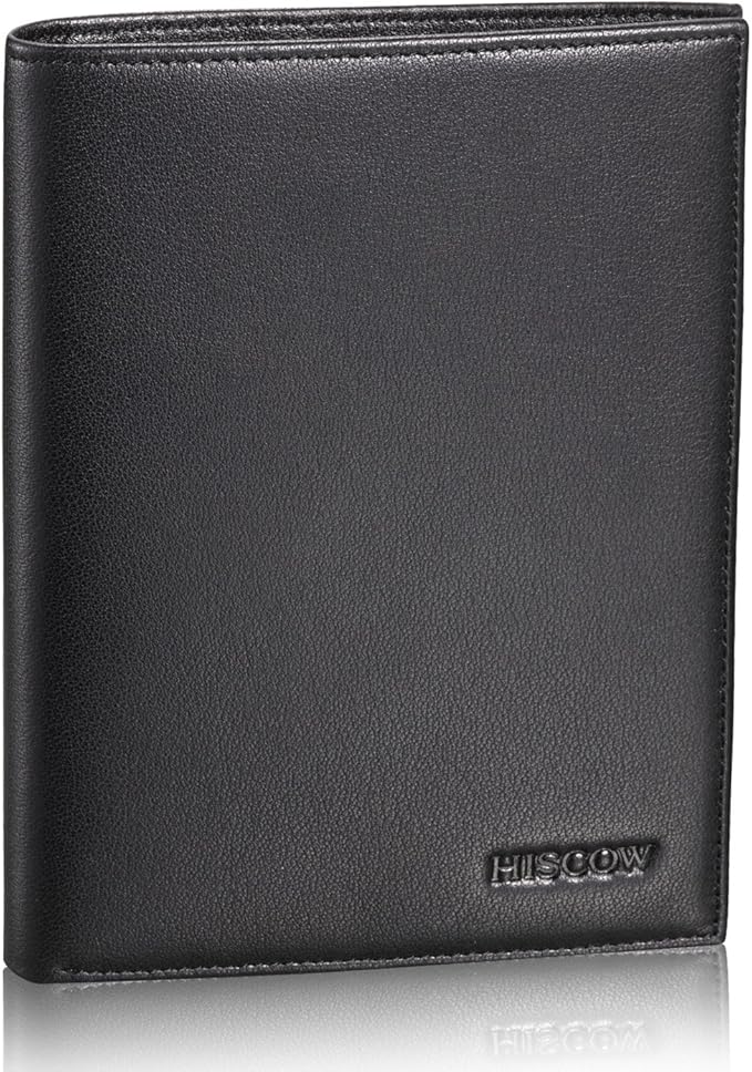 HISCOW Italian Leather Passport Holder for Travel - RFID Blocking Wallet Cover with Secure Organizer for Men & Women, US & Foreign Trips, Black