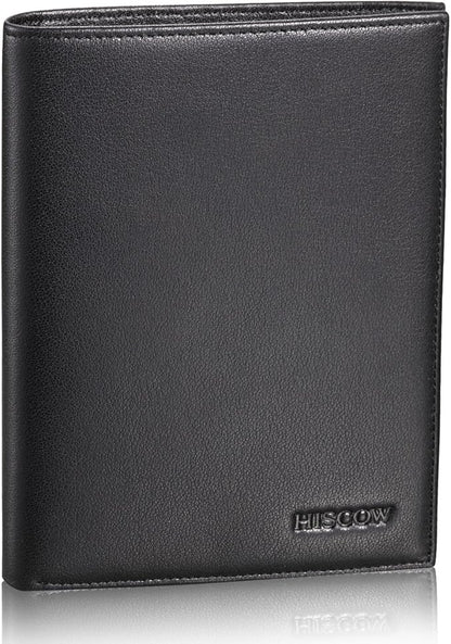 HISCOW Italian Leather Passport Holder for Travel - RFID Blocking Wallet Cover with Secure Organizer for Men & Women, US & Foreign Trips, Black