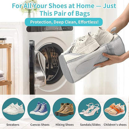Shoe Washing Machine Bag: 2 pcs Shoe Bag for Washing Machine and dryer - Durable Zipper - 360° Deep Clean - Reusable laundry Bag for Sneaker/Slippers/Tennis/Runing Shoes & Insole(White)