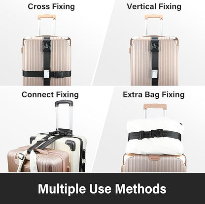 Luggage Straps, TSA Approved Luggage Strap Belt with Combination Lock for Suitcases, 2 Pack Heavy Duty Adjustable Black Cross Suitcase Straps with Name Tags for Travel, Carry On Bags, Protect