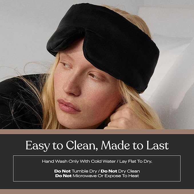 Lunya Weighted Silk Sleep Mask – Mulberry Silk Eye Cover with Cooling Glass Beads, Noise-Reducing Fit, Washable Fabric, and Travel Pouch – Sleeping Mask for Men and Women - Black – Large