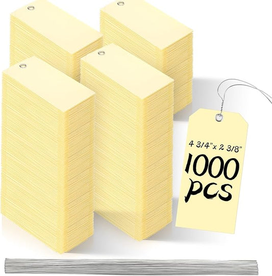 1000 pcs Paper Luggage Tags Ivory Paper Tags Shipping Tags with Wire 4 3/4" x 2 3/8" Blank Manila Hang Tags for Labeling White Labels with String Attached Wire Labels for Clothing Inventory