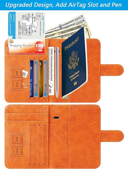 Airtag Passport Holder Cover Wallet RFID Blocking Leather Case Travel Essentials Luggage Accessories Travel Must Have(118#Claybank)
